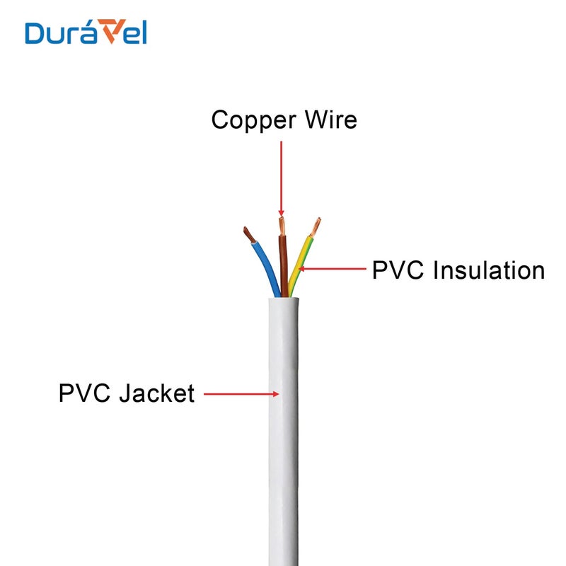 درافل كابل كهربائي ثلاثي النواة من دورافيل، سلك طاقة معزول بمادة PVC بيضاء، موصل نحاسي مرن (3 نواة 10 أمتار، 4 مم) - Image 2